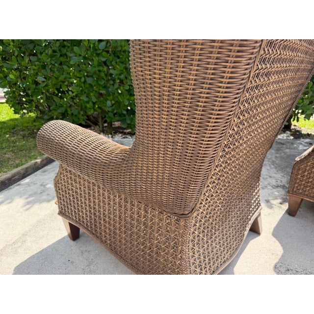 Brown Vintage Lane Venture Excursions Sculptural Rattan Wingback Armchairs, Pair For Sale - Image 8 of 16