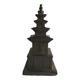 1960s Charcoal Painted Terracotta Pagoda Statue For Sale