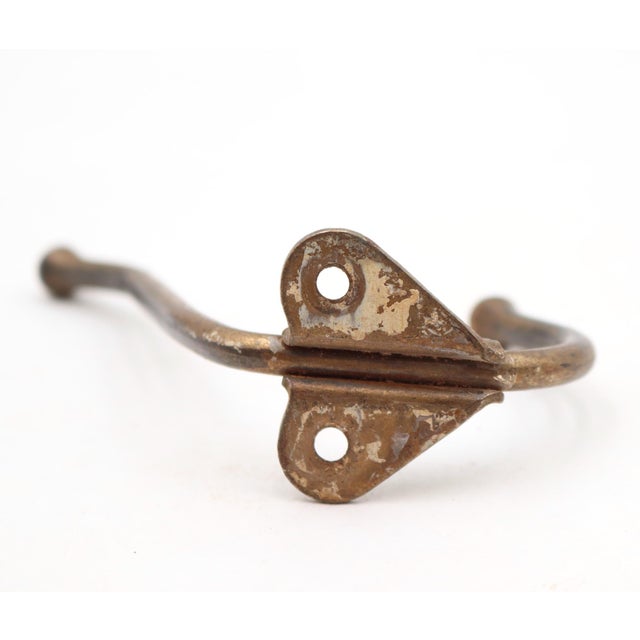 Vintage Double Arm Brass Plated Steel Wall Hook For Sale - Image 4 of 4