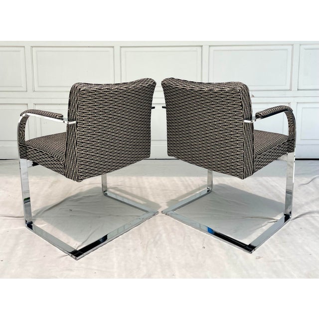 A Pair of Vintage Flat Bar Chrome Cantilever Chairs in the Manner of Mies Van Der Rohe For Sale - Image 11 of 12