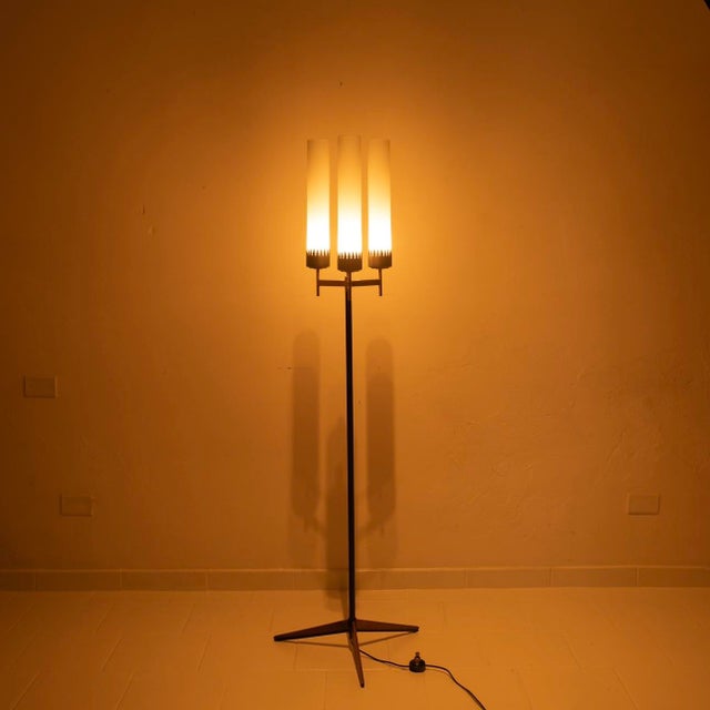 Stunning 3-arm floor lamp designed and produced by the well-known Italian company Stilnovo in the mid-1950s. The floor...