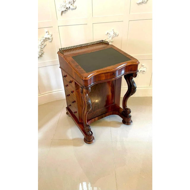 Quality antique victorian rosewood freestanding davenport having the original brass gallery to the top with lift up...