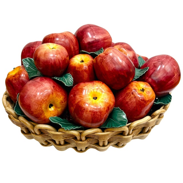 Late 20th Century Oversized Italian Hand-Painted Ceramic Apple Basket Topiary Sculpture For Sale - Image 4 of 7