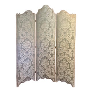 Vintage Scalamandre Damask Louis XVI Style 3 Panel Room Divider Floor Screen For Sale