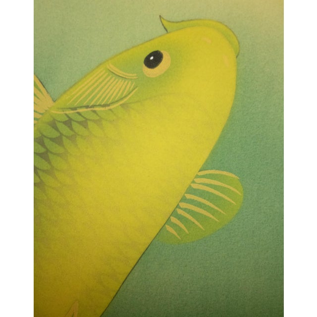 "Dancing Carps" by Akimitsu Sataka, Japanese Silk Scroll Painting in Original Wooden Case For Sale - Image 12 of 18