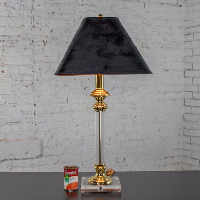 Late 20th Century Neoclassic Revival Lucite and Brass Candlestick Table Lamp For Sale - Image 18 of 18