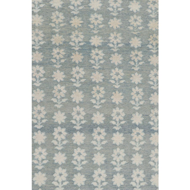 Contemporary Rug & Kilim’s Modern Block Print Runner Rug in Blue with White Floral Patterns - 3x12 For Sale - Image 3 of 7
