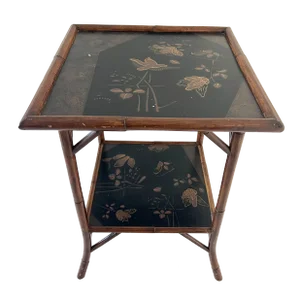 Palacek Edwardian "Art De Chine" Black Lacquer and Bamboo End Table