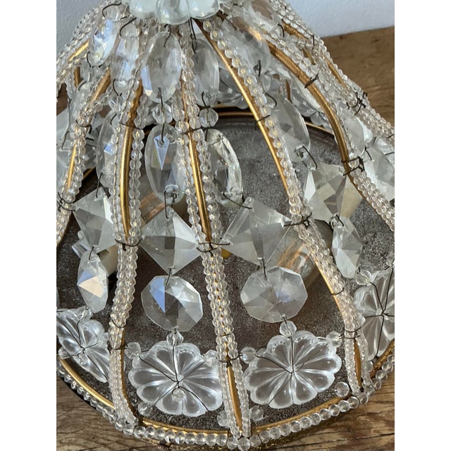Brass Vintage Regency Cut Crystal Flush Mount Lights - A Pair For Sale - Image 8 of 12