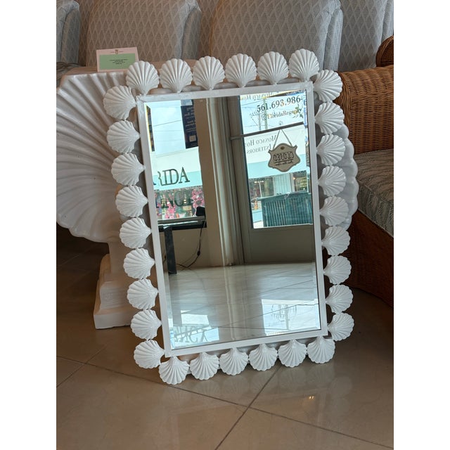 Vtg. Palm Beach Metal Seashell Scalloped Wall Mirror Newly Powder-Coated White For Sale In West Palm - Image 6 of 9