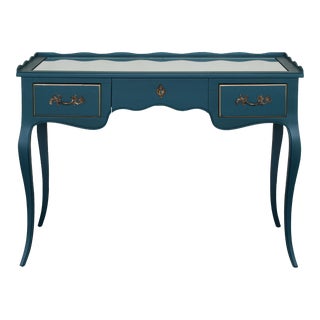 Vintage Scalloped Turquoise Desk With Mirror Top For Sale