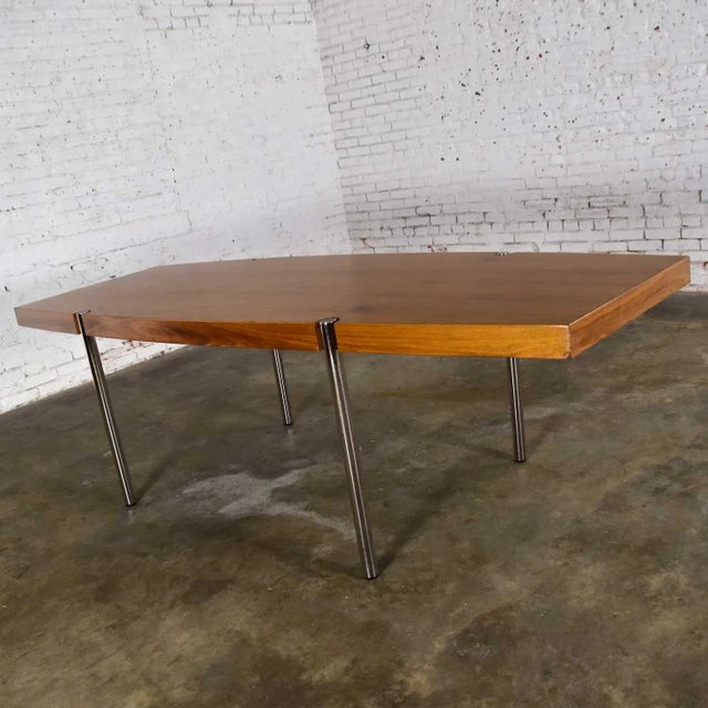 Modern Late 20th Century Modern Dining or Conference Table Walnut and Chrome Boat Shaped by Jens Risom for Howe Furniture For Sale - Image 3 of 13