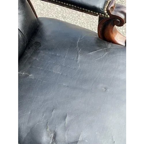 Victorian Black Leather Buttoned Back Armchair For Sale - Image 10 of 11