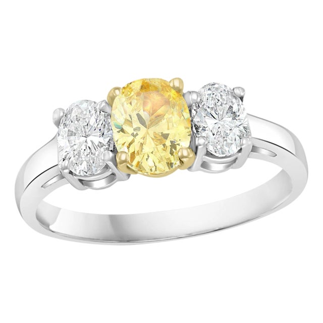 GIA Certified Natural Fancy Yellow & White Diamond Three Stone Engagement Ring For Sale