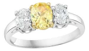 GIA Certified Natural Fancy Yellow & White Diamond Three Stone Engagement Ring