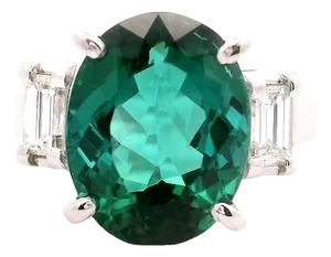 4.63 Carat Lagoon-Tourmaline Diamond Platinum Three-Stone Ring