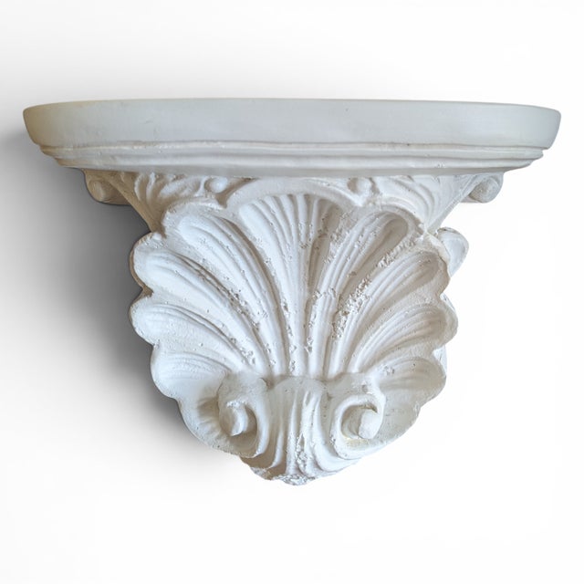 Neoclassical Vintage Neoclassical Revival Rocaille Shell Plaster Wall Bracket Shelf For Sale - Image 3 of 13