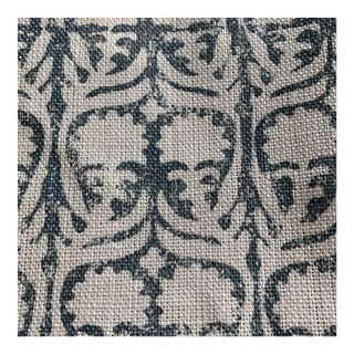 Penny Morrison “ashok” Hand Printed Blue Linen and Hemp English Fabric- 1 3/4 Yards For Sale