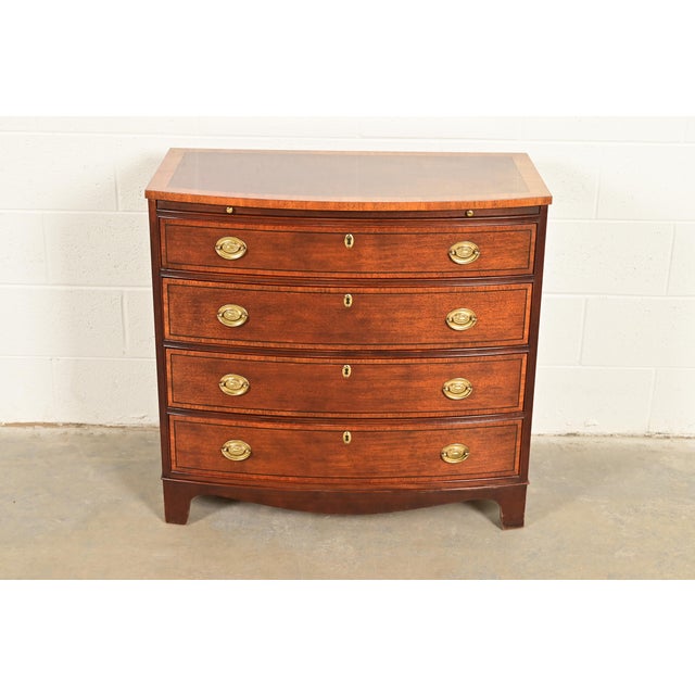 English Baker Furniture Georgian Banded Mahogany Bow Front Chest of Drawers For Sale - Image 3 of 14