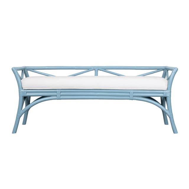 Wood Charlotte Bench - Pool Blue For Sale - Image 7 of 7