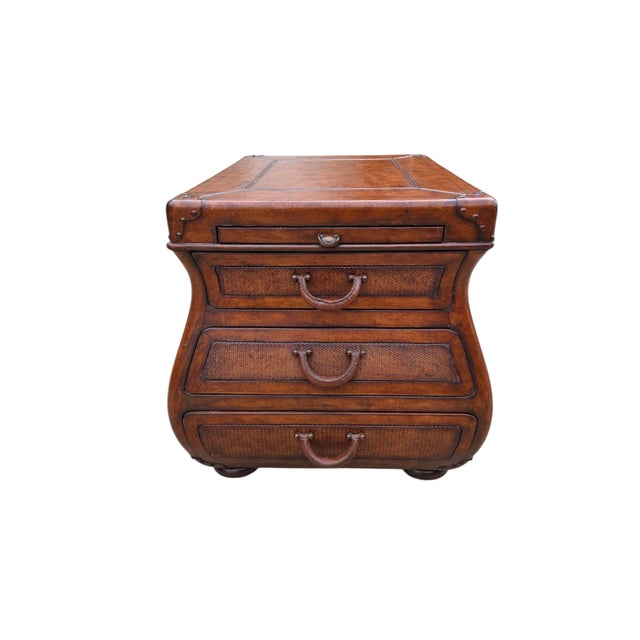 1990s 1990s Thomasville Leather Wrapped Rattan Side End Table Trunk East Indies W/ Storage For Sale - Image 5 of 12