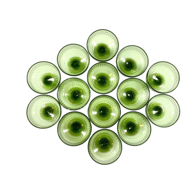 Dark Green Fourteen Oiva Toikka Iittala Kastehelmi Footed Dessert Bowls For Sale - Image 8 of 9