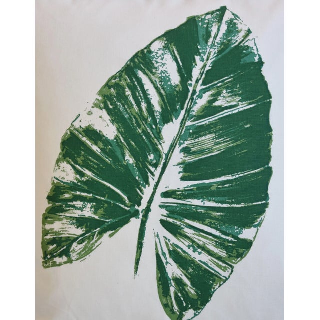 Contemporary Kravet Fabrics Hand-Printed Green Botanical Banana Leaf Feather/Down Pillow 21" Square For Sale - Image 3 of 7