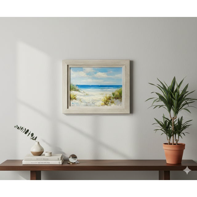 Coastal Beach Dune Seascape Oil Painting on Canvas by H. Cole, Framed For Sale - Image 6 of 6