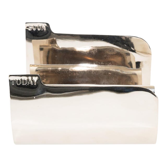 Vintage Nickel Silver Today and Soon Letter/ File Holder/ Desk Accessory, 1970's For Sale