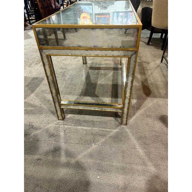 Modern John Richard Mirrored Distressed Desk With Gold Toned Trim For Sale - Image 3 of 9