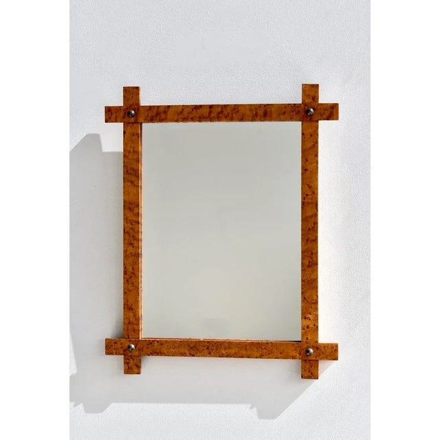 Antique Solid Birdseye Maple Framed Mirror With Crosshatch Corners, Circa Early 20th Century For Sale - Image 4 of 12