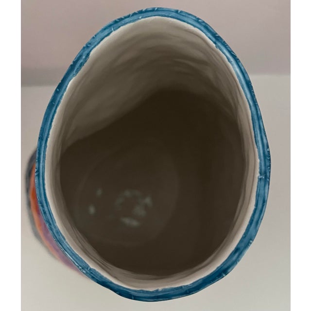 Italian 1980s G.Venzo Hand Painted Pottery Multicolored Rainbow Asymmetrical 10.75” Vase Made in Italy For Sale - Image 3 of 4