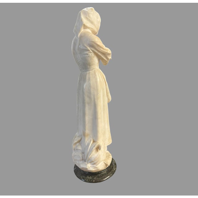Traditional Antique Carved Alabaster Maiden Woman Sculpture Signed 24” Figure Marble Base For Sale - Image 3 of 10