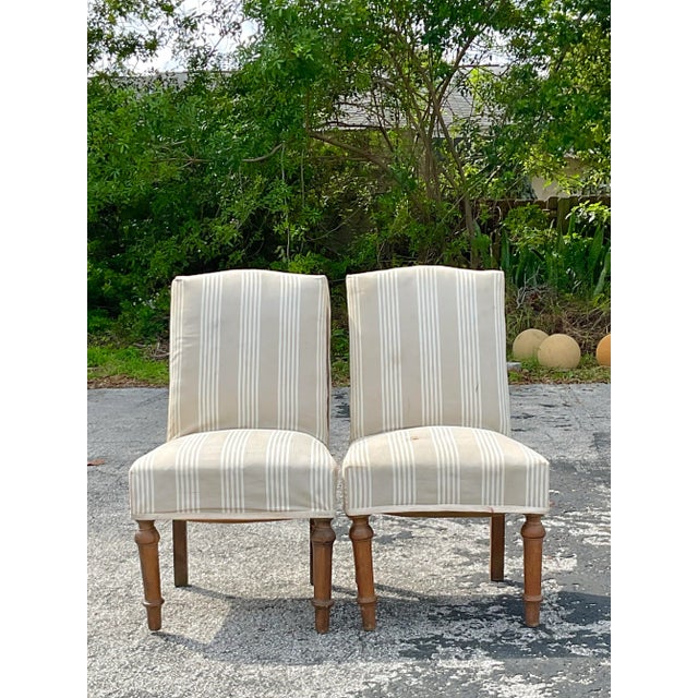 American Vintage Pair of Petite Striped Slipper Chairs For Sale - Image 3 of 8