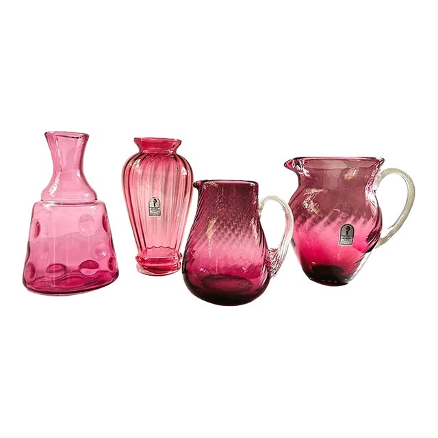 Vintage Cranberry Glass Pitchers and Vases, Collection of 4 For Sale