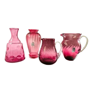 Vintage Cranberry Glass Pitchers and Vases, Collection of 4