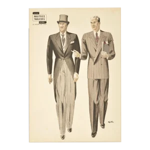 1937 Men's Tailoring Fashion Lithograph, Matted