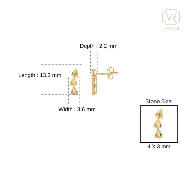 Modern 1.16 Ct Yellow Sapphire Three Stone Minimalist Stud Earrings in 14k Gold- A Pair For Sale - Image 10 of 14