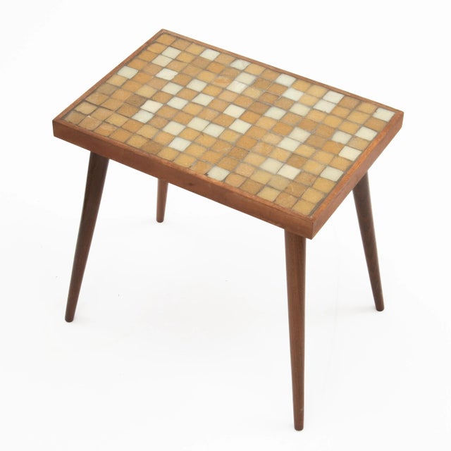 Mid-Century Modern Petite Mid Century Walnut Tile Top Side Table Tabouret Martz Marshall Studios Unmarked For Sale - Image 3 of 13