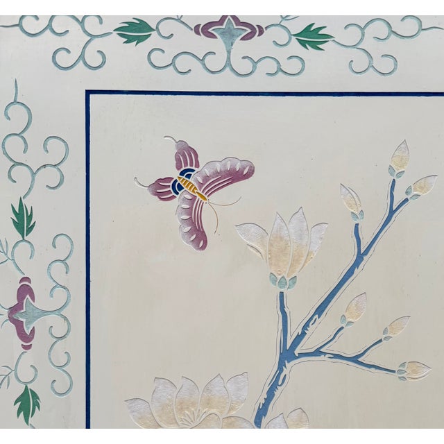 Chinoiserie Magnolia Tree of Life Floral and Bird Screen Room Divider For Sale - Image 9 of 13