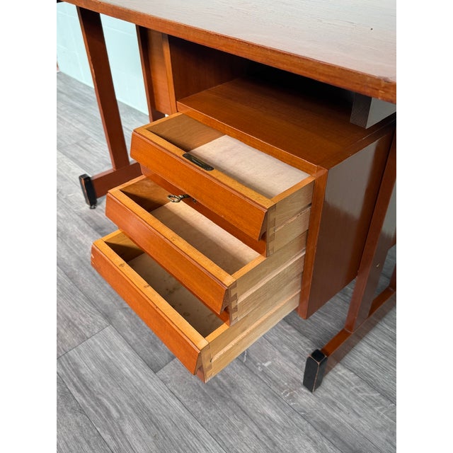 Black Mid-Century Italian Teak Desk with Chest of Drawers, 1960s For Sale - Image 8 of 17