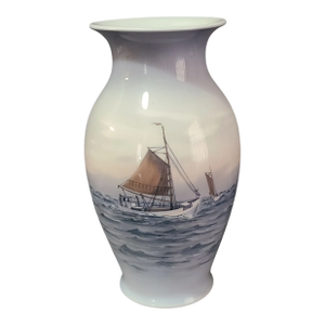 Vintage Royal Copenhagen Hand Painted Nautical Sailboat Vase