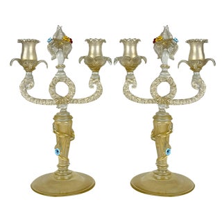 Murano Glass Candelabras in the style of Barovier & Toso, Italy, 1960s, Set of 2 For Sale