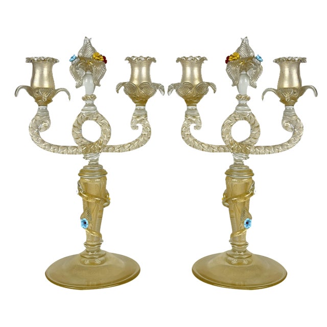Murano Glass Candelabras in the style of Barovier & Toso, Italy, 1960s, Set of 2 For Sale