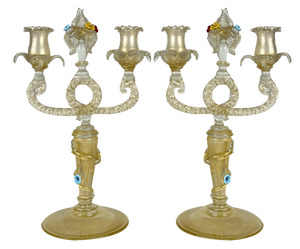 Murano Glass Candelabras in the style of Barovier & Toso, Italy, 1960s, Set of 2