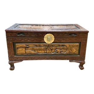 Vintage Asian Carved Trunk, Chest For Sale