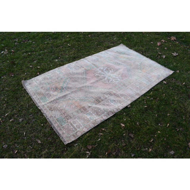 Shabby Chic Distressed Turkish Oushak Hand Knotted Floor Rug - 3'6'' X 6'3' For Sale - Image 3 of 12