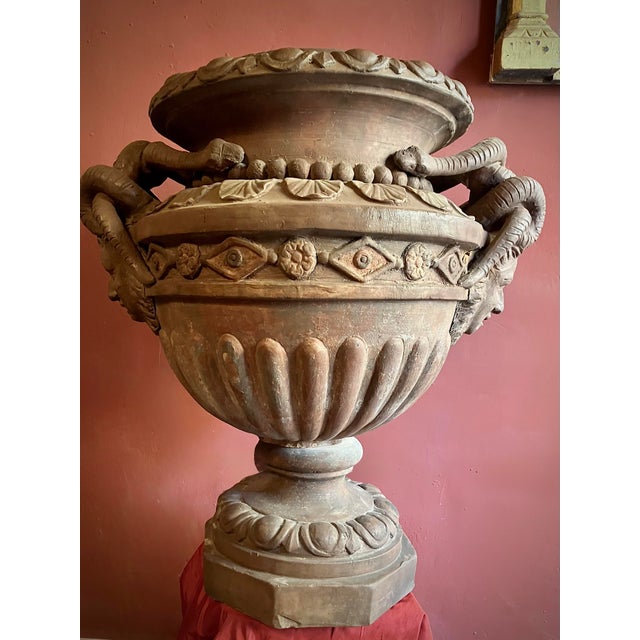 Large Antique Terracotta Vase Jardinière with Medusa Handle, 1600s For Sale - Image 10 of 18