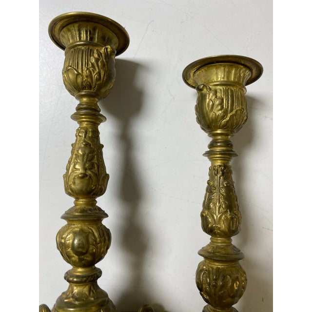 Antique English Regency Gilt Candlesticks- a Pair For Sale - Image 4 of 5
