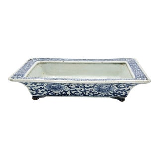 Japanese Blue and White Ikebana Container, Circa 1920 For Sale